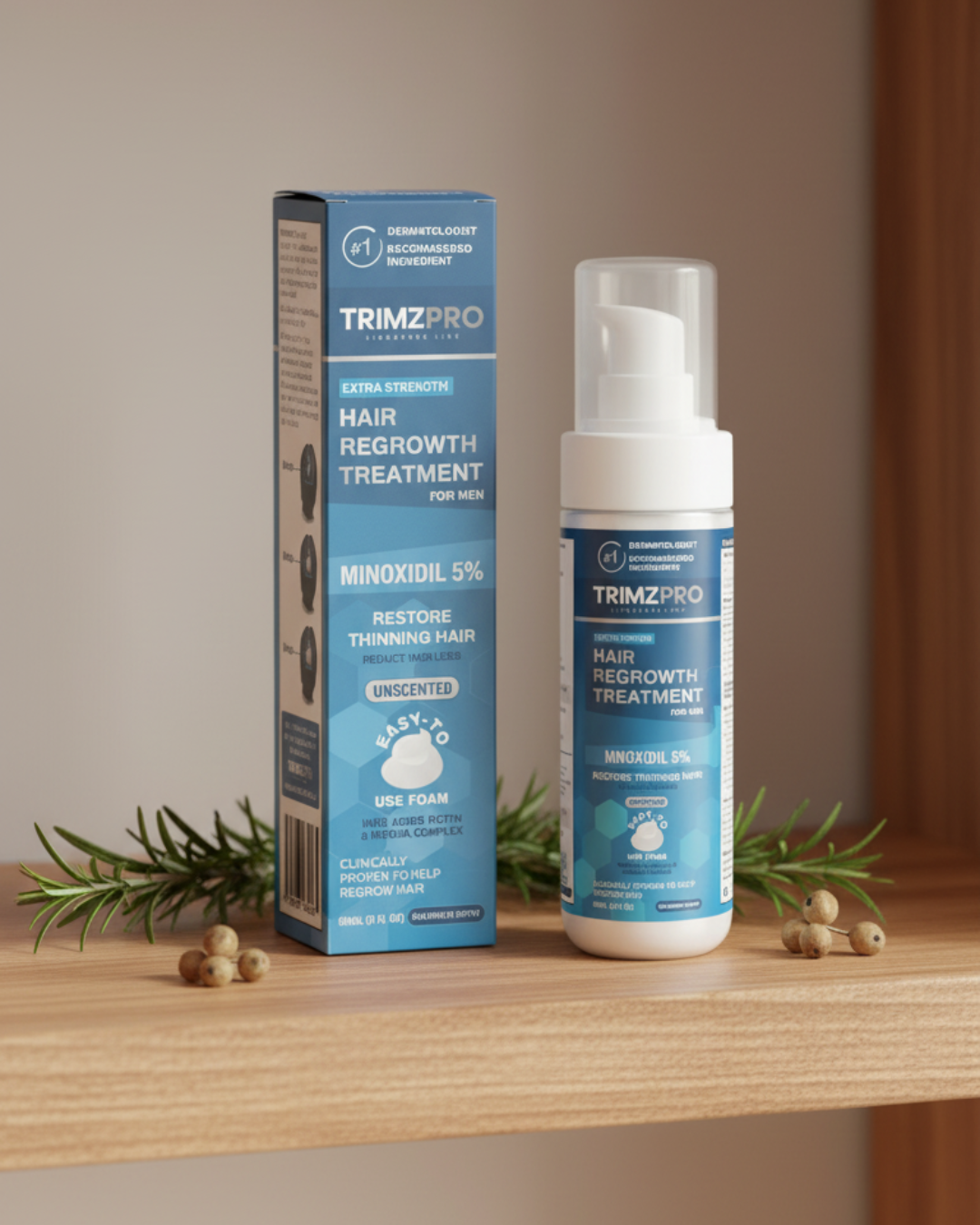 Trimzpro 1 Month Signature Line Minoxidil (5% Extra Strength) Hair Regrowth Foam + Biotin Complex For Men New